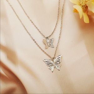 Silver tone layered butterfly necklaces